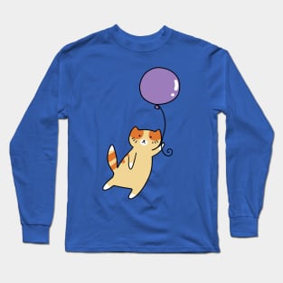 Purple Balloon Orange Tabby Cat Long Sleeve T-Shirt